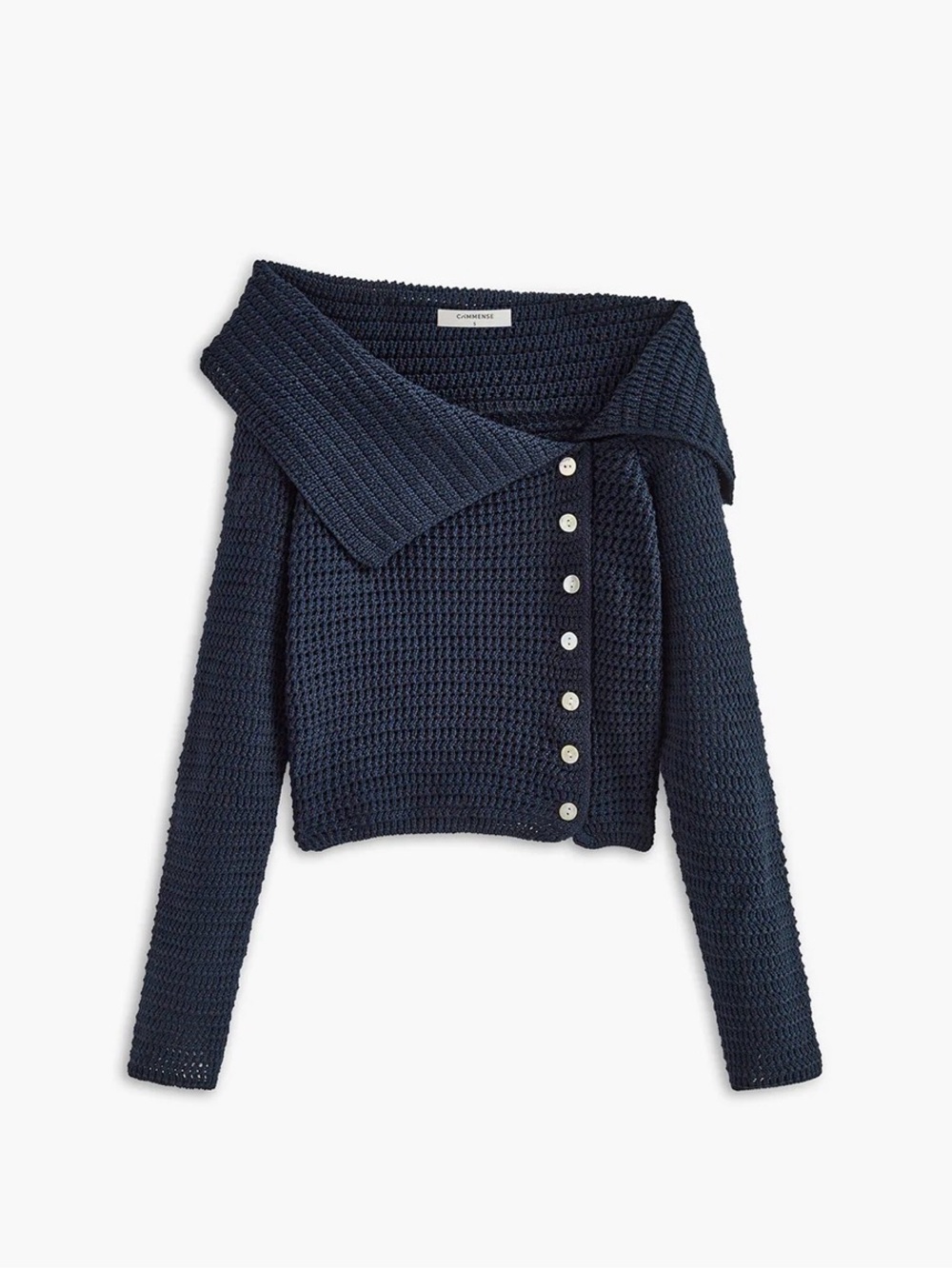 Commense Asymmetrical Navy Knit Button-Down Cardigan